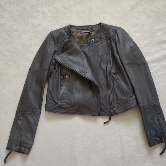 Boden limited edition leather biker Moto cropped asymmetric jacket